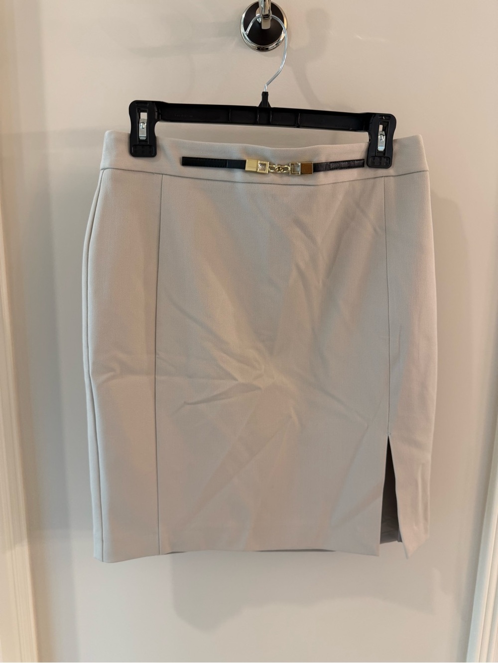 Express Light Beige Pencil Skirt with Decorative Belt